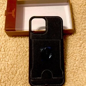 Yunce wallet case for iphone 12 plus 7 inches black leather